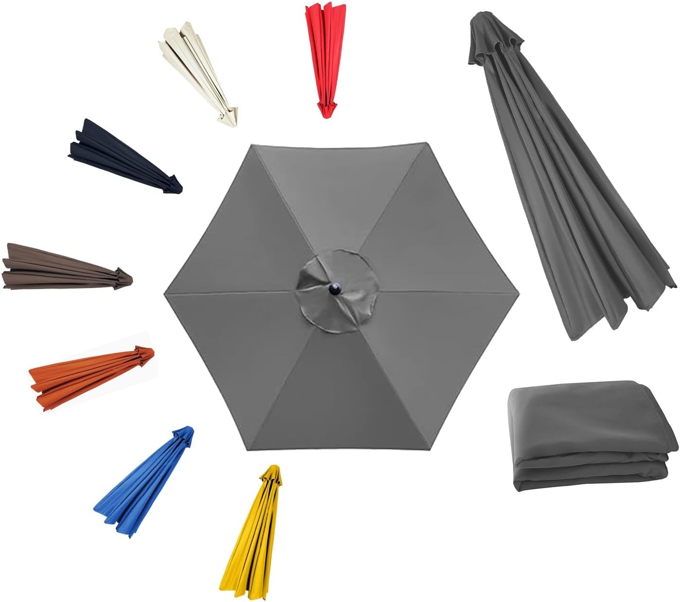 Patio Umbrella Cover Canopy Replacement Top For 6 Ribs, Fade Resistant Tear Resistant Outdoor Table Market Umbrella Canopy Cloth For Lawn Garden Backyard Sand Pool