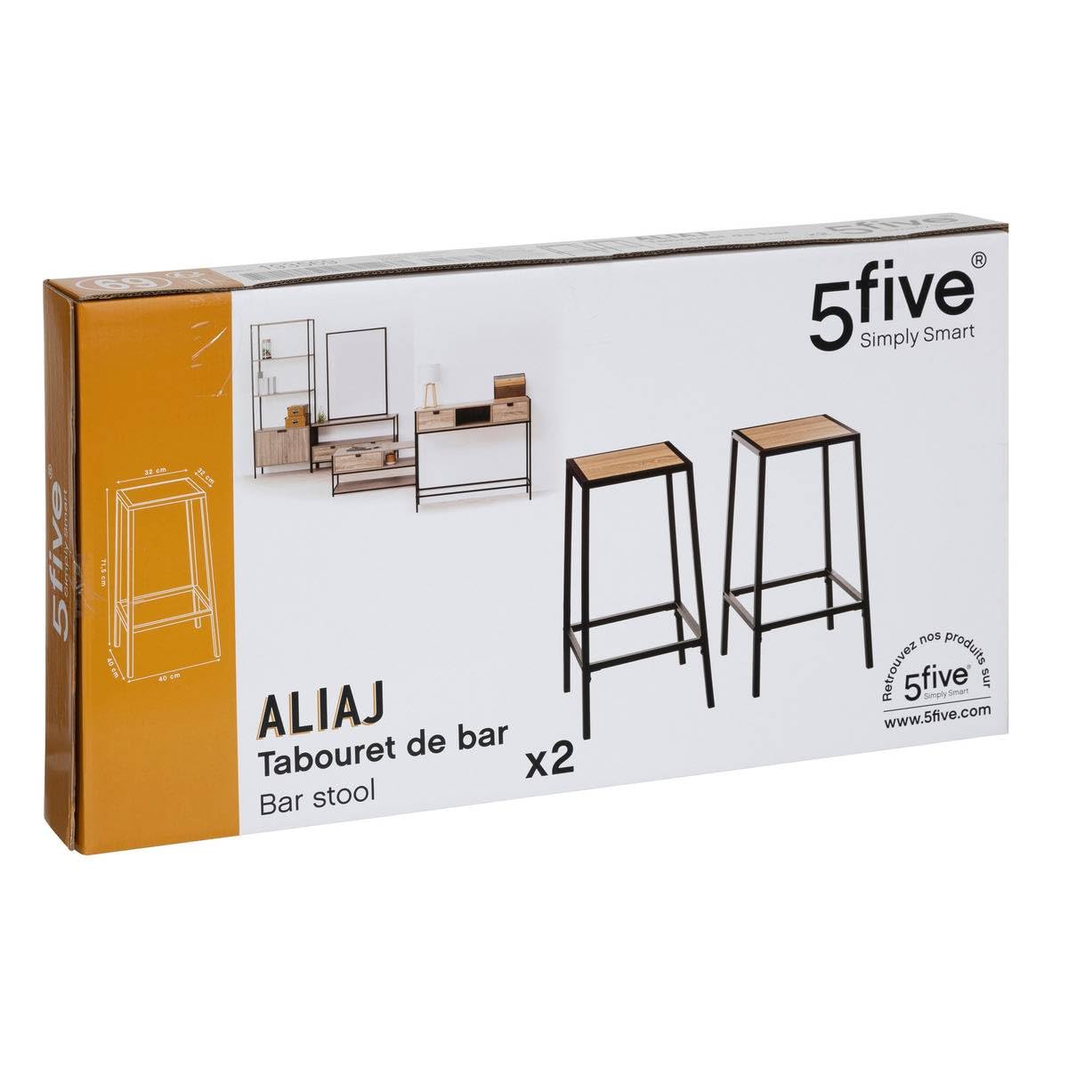 5five - Set di 2 sgabelli da bar aliaj effetto rovere naturale