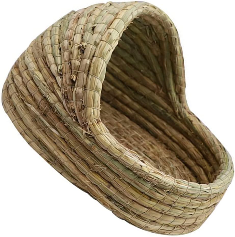 POPETPOP Natural Straw Small Pet Bed Cozy Hamster Nest Guinea Pig House Safe Hideout Toy