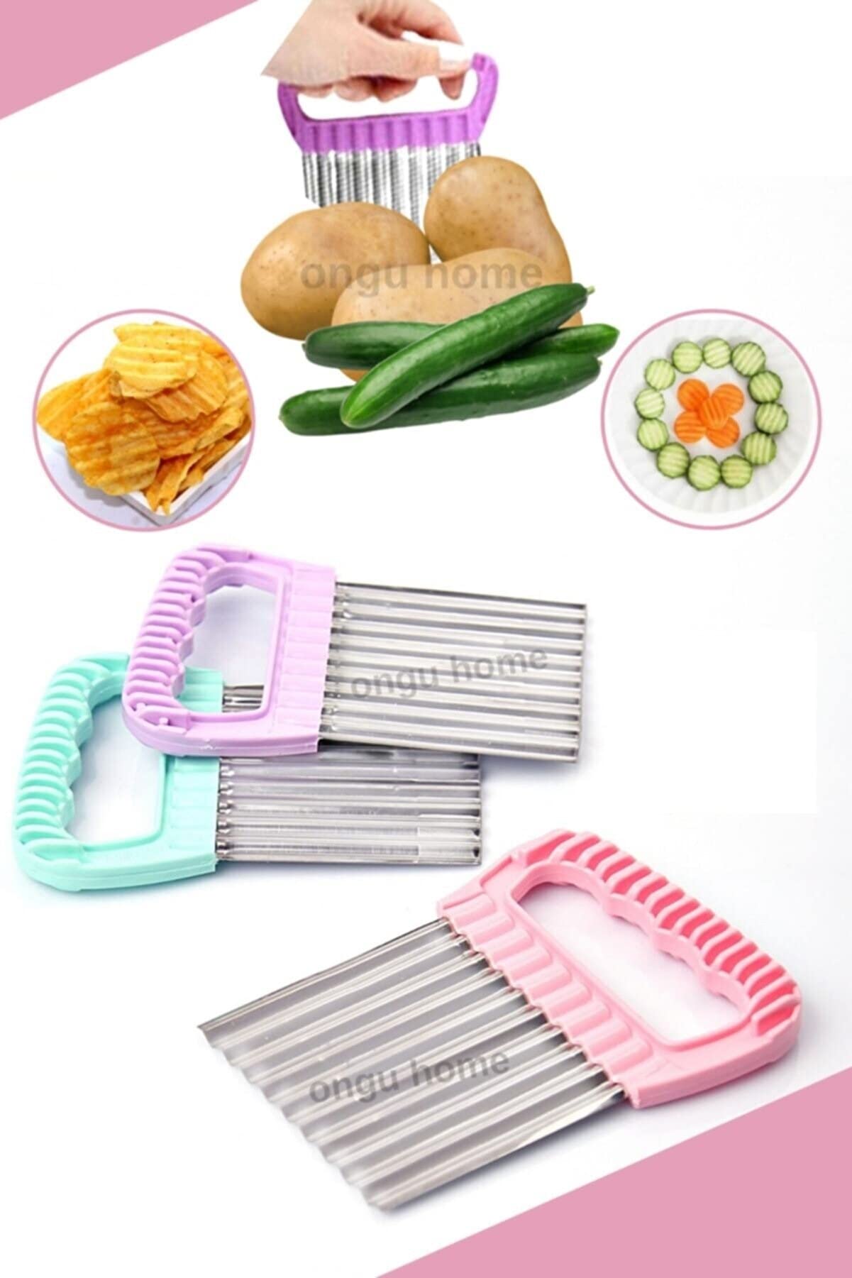 safestore 2'li Cips Patates Doğrayıcı Şekilli Kesici Çelik Patates Meyve Ve Sebze Doğrama Bıçağı