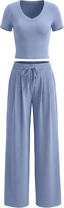 PRETTYGARDEN matching sets spring 2026 v-neck wide leg