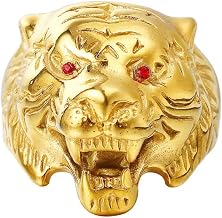 PAMTIER Men's Stainless Steel Vintage Gothic Biker Tiger Head Ring Band Animal Design
