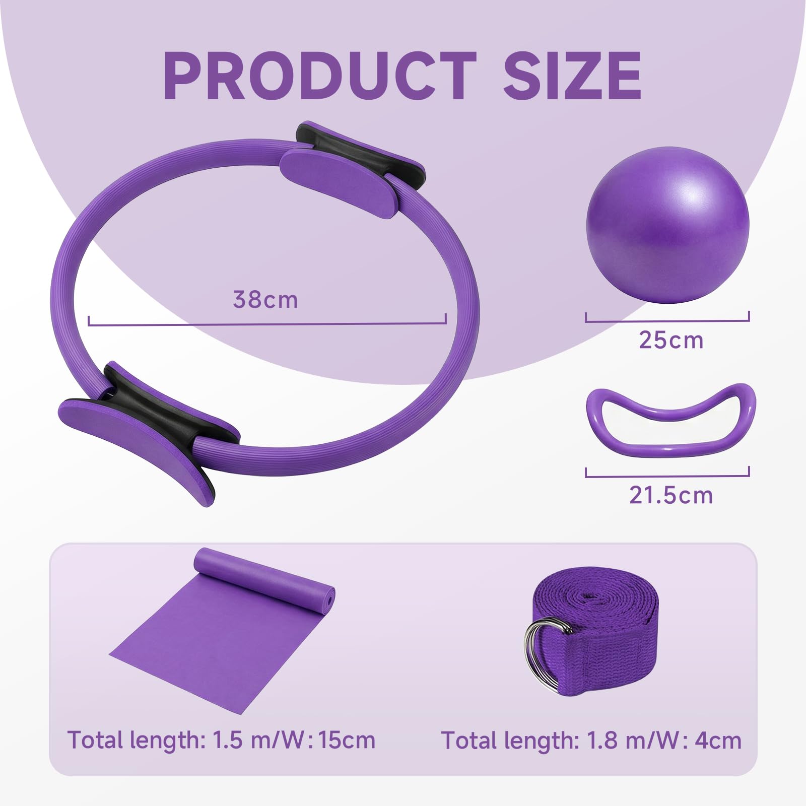Pilates Ring Set, Pilates Ring für Frauen, Widerstandsring mit Doppelgriff für Beine, Arme, für Gewichtsverlust, Straffung, Widerstandsbändern, 25 cm Yoga-Ball für Frauen