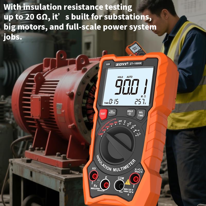 Isolationswiderstandsmessgerät 1000V AC/DC, fortschrittliches digitales Megohmmeter, misst Isolationswiderstand bis zu 20GΩ, Spannungsmessung bis 1000V, elektronisches Schüttel-Multimeter