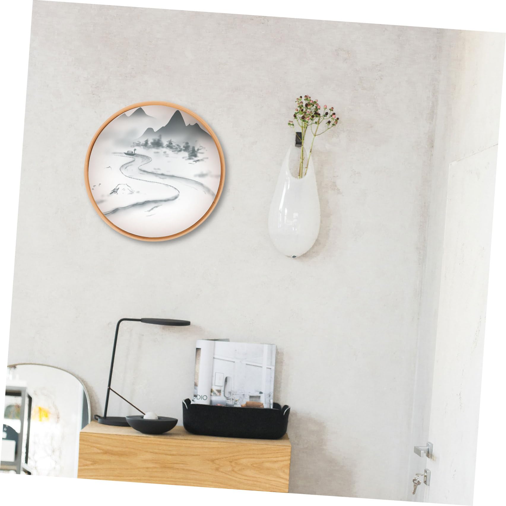 Holibanna Cornice Rotonda in Legno di Bambù 35 CM per Esposizione di Foto e Dipinti Supporto Stabile, Adatta a Casa, Ristorante e Libreria