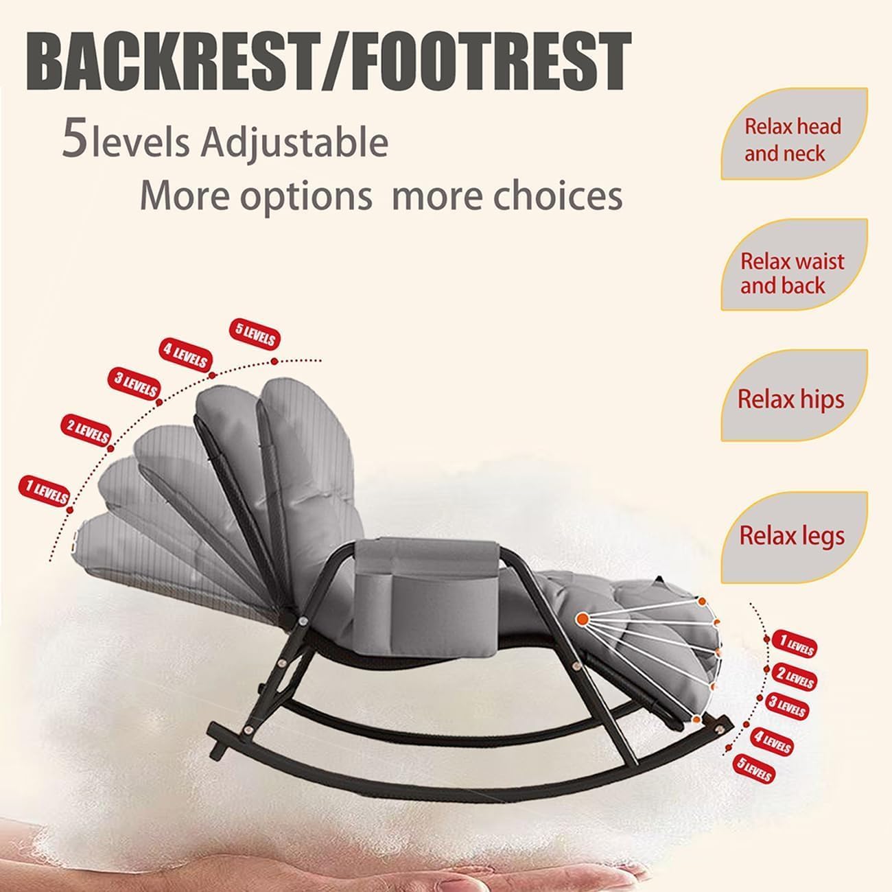 Rocking Chair with Ottoman-Winter/Summer Dual Use Balcony Chair,Comfortable Cushioned Lounge Chair for Indoor & Outdoor, for Living Room Balcony Porch Patio,Supports 550 LBS