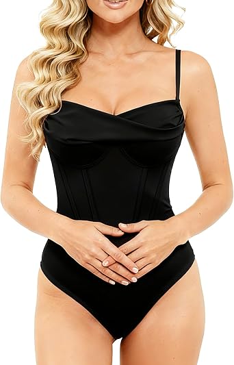 Corset Bodysuit for Women Boned Tummy Control Body Suits Trendy Going Out Tops