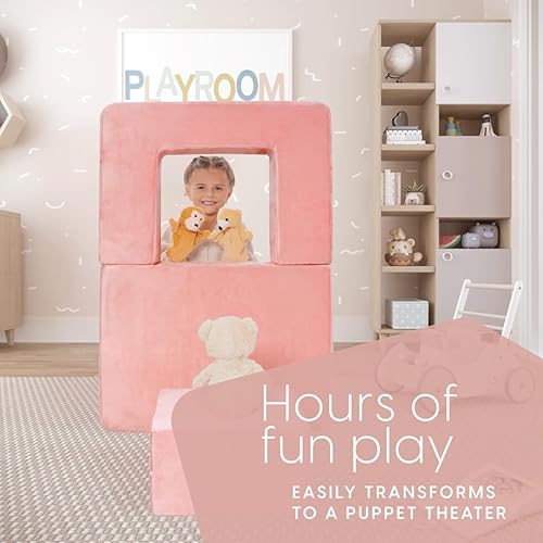 Miniatura 5 de Milliard Sofá infantil modular para niños pequeños y bebés, muebles de sala de juegosdormitorio con almohada adicional (rosa, pequeño)