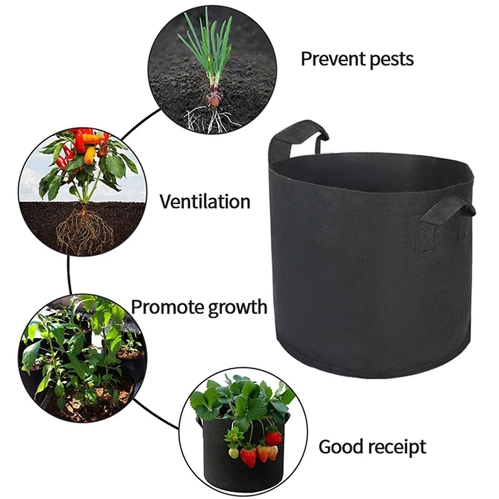 3 pièces 2-50 gallons Feutre de Pomme Terre Plantation légumes Fruits tomates Sac épaissi Non-tissé semis Plantes avec poignées pour Plantes(40 Gallon 70x40cm)