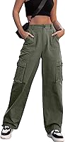 ZMPSIISA Women's High Waisted Wide Leg Cargo Pants 6 Pockets Casual Combat Military Trousers