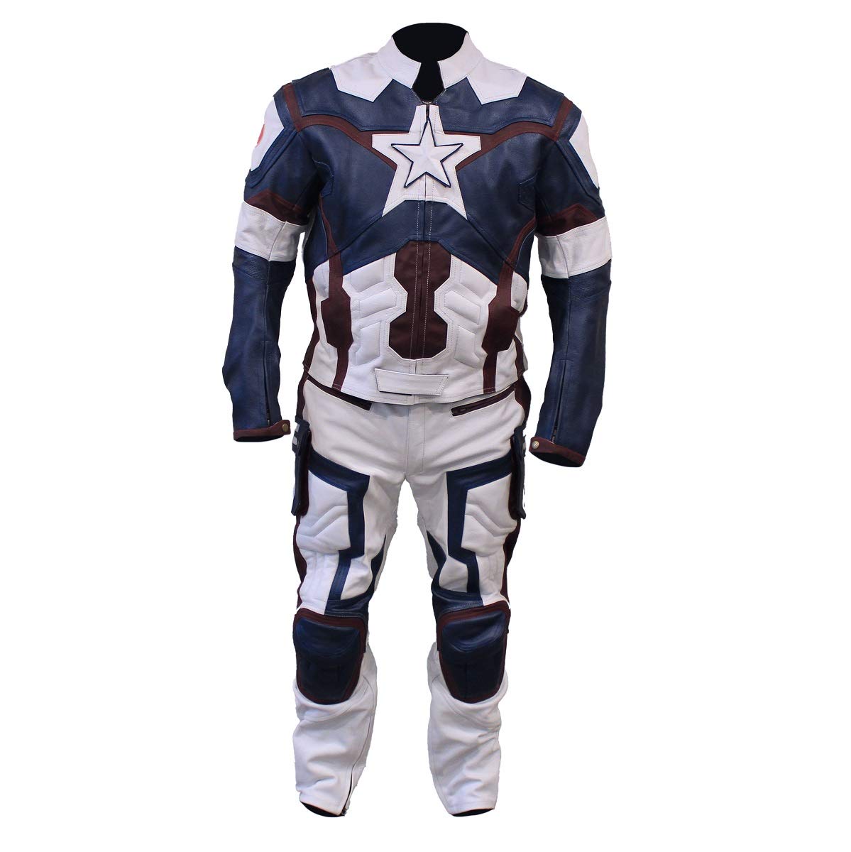 Bestzo Men’s Fashion Motorcycle America Real Leather Captain Winter Soldier Suit Jacket & Pant Blue (Small - for Chest 38-40