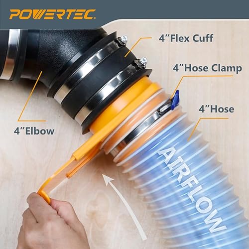 Miniatura 20 de POWERTEC 70149-P9 - Manguito flexible de control de polvo de 4 pulgadas con abrazaderas de manguera de acero, conector de manguera, acoplador