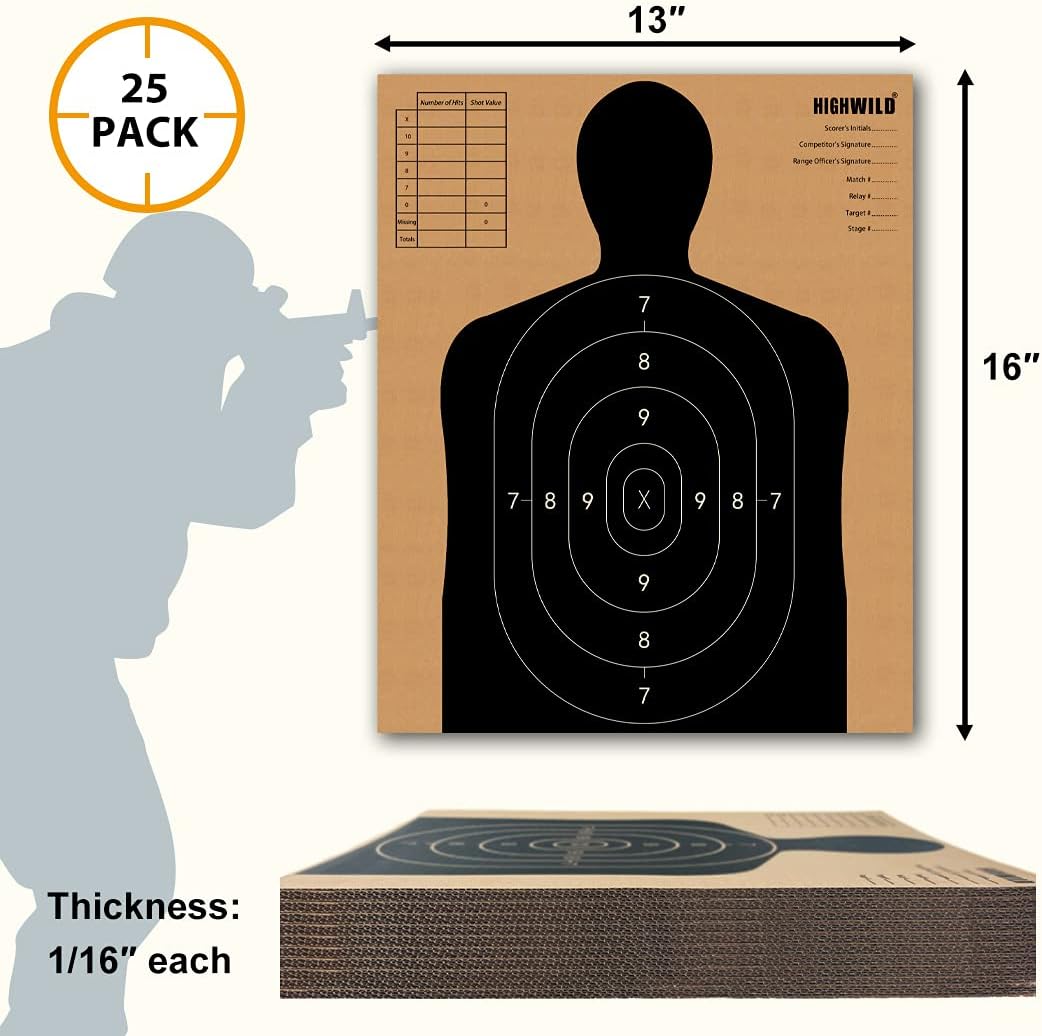 Highwild Paper Shooting Targets Silhouette Cardboard Targets for Shooting, Torso Paper Targets - ISPC/USPSA/IDPA (25 Pack - 13" X 16") : Sports & Outdoors