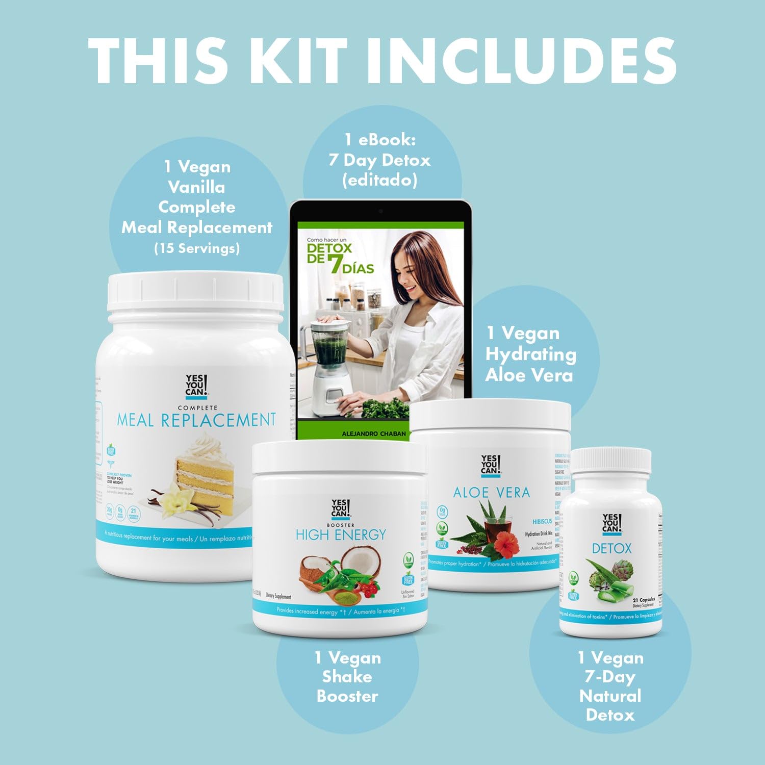 Yes You Can! Detox Plus Kit (Meal Replacement Vanilla, Aloe Vera Pineapple) - Complete Meal Replacement Powder, High Energy Shake Booster, Aloe Vera Detox Supplement, Health Transformation