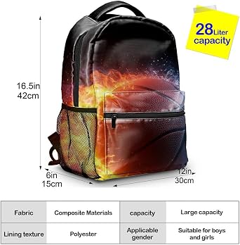 Colorful 3D Basketball Print Backpack Fashion Sports Backpack for Teen Boys and Girls