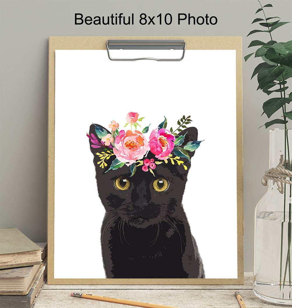 Cat Wall Decals - Removable Vinyl Stickers With Flowers, Colorful Nursery & Living Room Decor (Set Of 4)