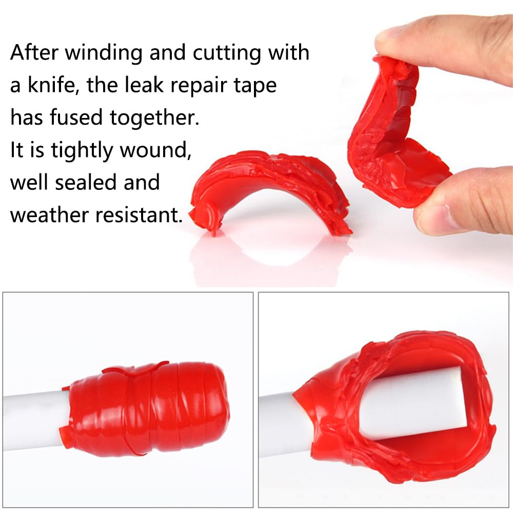 10 rollos de cinta de sellado de reparación, 25 mm x 300 mm, de silicona, impermeable, autofusible, cinta de fontanería para tuberías de emergencia, fugas de manguera de agua (rojo)