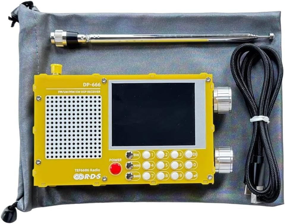 High Sensitivity Full Band FM AM Shortwave Radio Receiver with RDS for DP-666 TEF6686 Portable Tuner with 2.8-Inch LCD and 5000mAh Battery(Yellow)