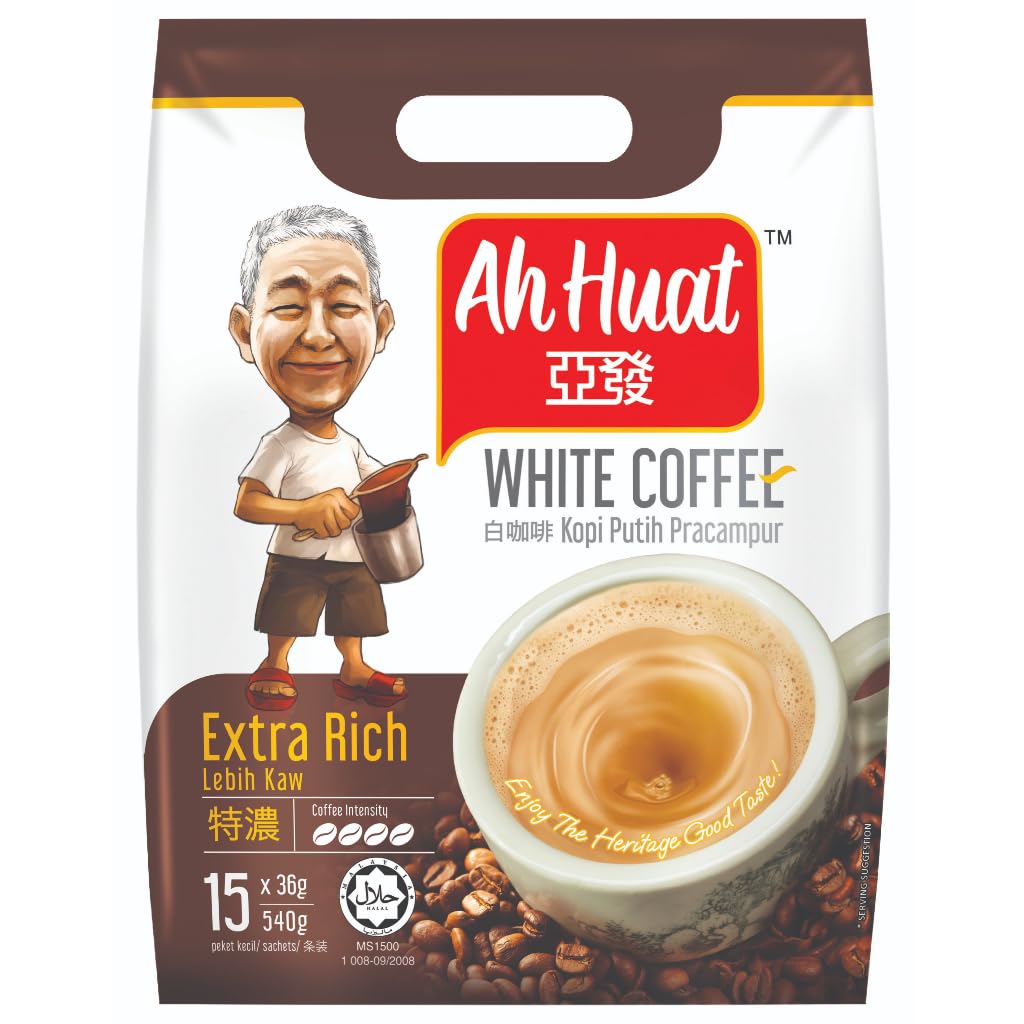 4 Pack Malaysia Famous Ah Huat White Coffee 3 In 1 Extra Rich ( 4 pack x 15 Sachets )