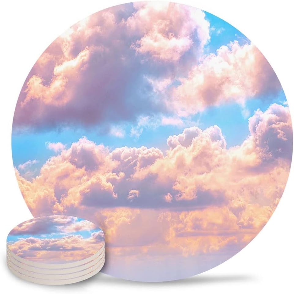 Beautiful Cotton Candy Clouds Ceramic Coasters Waterproof Tea Cup Mat Christmas Home Decor