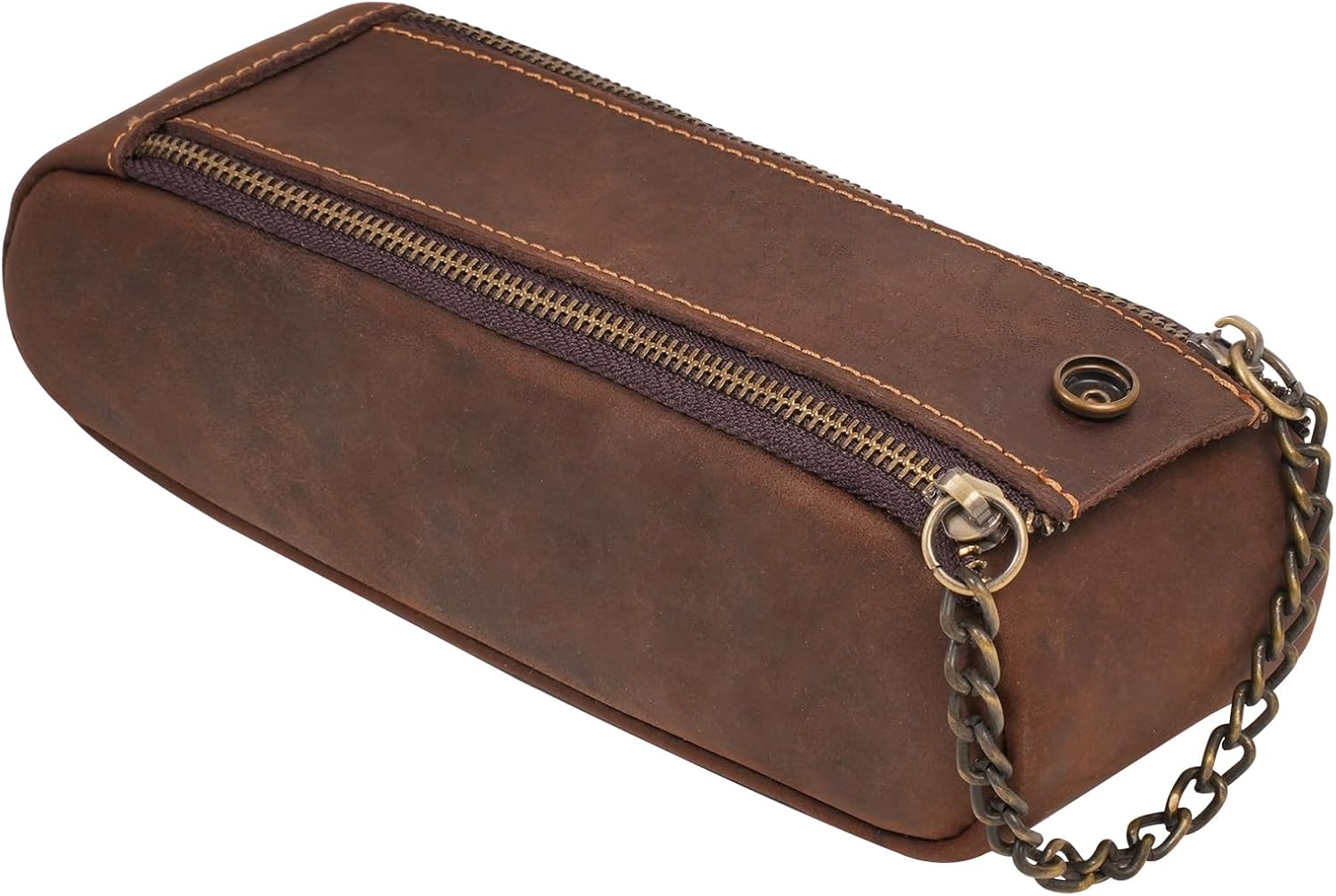 Leather Pencil Case - Full Grain Leather Zippered Pen Pouch with Double Zipper (7.7x2.4x2.5 Inches) - Premium Stationery Bag & Pen Holder for Work, Office, Travel – Brown