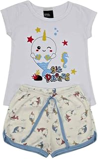 Pijama Verão Curto Feminino Infantil Menina Algodão Baleia