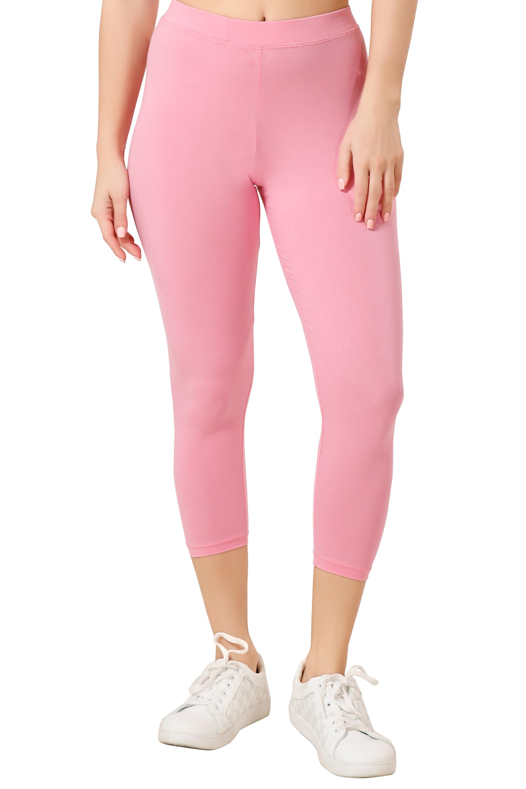 TRASA Tailored Cut & Classic Fit Stretchable Cotton Fabric Mid-Rise Skinny Fit High Ankle Length/Cropped Length Leggings for Women, Available Size - M, L, XL, 2XL, 3XL, 4XL, 5XL