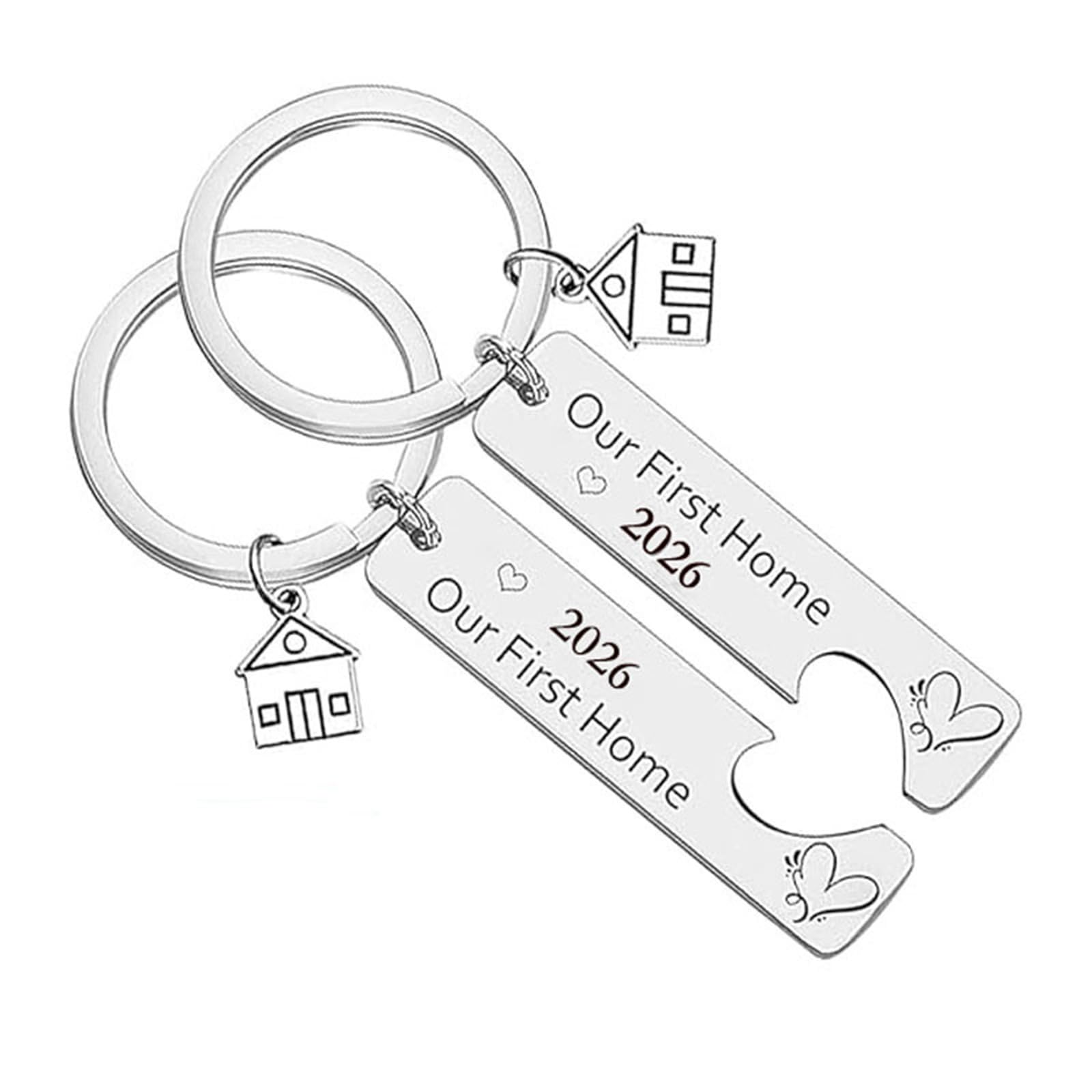 Ceegeww Unisex Silver 2 Pcs New Home Keychains, 2026 First Homes Keyrings House Warming Gifts For Couple Owner Key Ring,Stylish Adventure Keepsake First Home Housewarming Keychain For New Homeowners