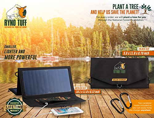 Ryno Tuff 21W Lightweight Portable Solar Charger For Camping - Foldable Solar Powered Cells With 2 Usb Ports To Fast Charge Smartphones, Tablets & Battery Packs -Charge While Hiking, Camping & Fishing #TOP1