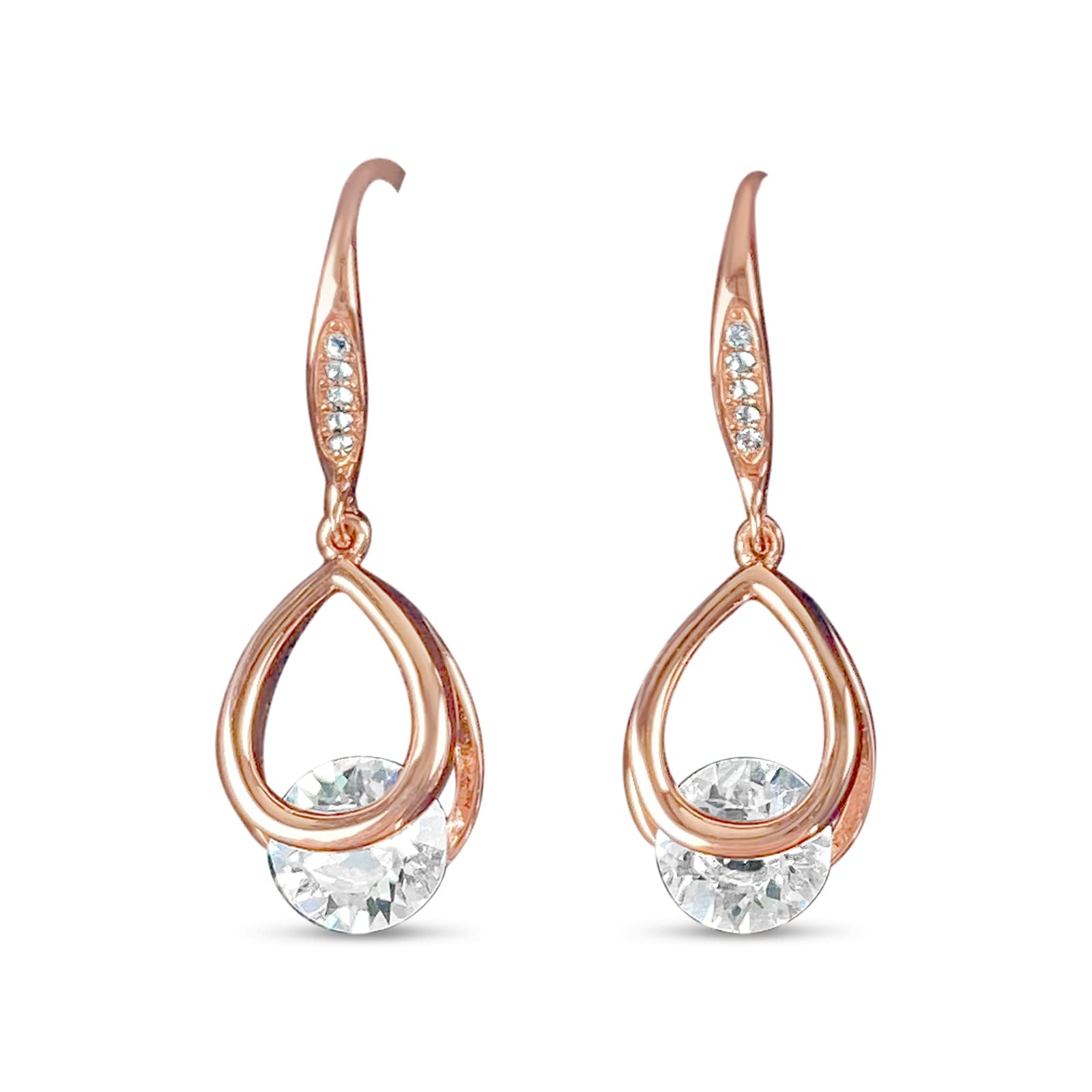 Silber Ohrring Brilliant Drop vergoldet Roségold, 925 Sterling Silber, Ohrhänger mit Zirkonia im Brillantschliff