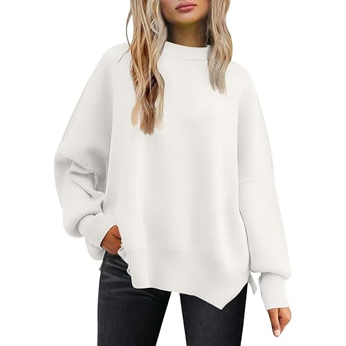 LILLUSORY Women's Oversized Batwing Sweaters 2026 Fall Outfits Trendy Crewneck Knit Side Slit Fashion Pullover Tops