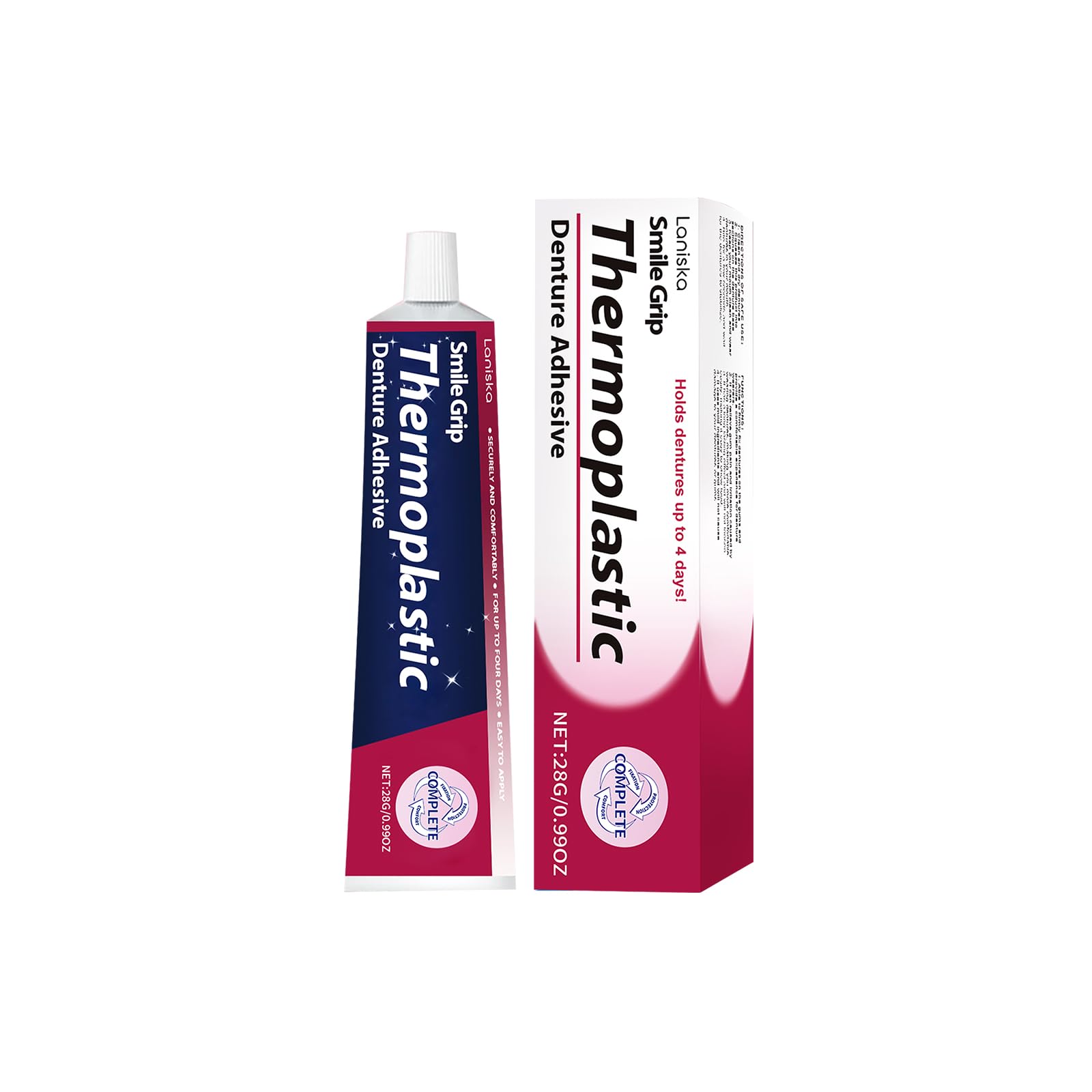 Thermoplastic Denture Adhesive Cream, Strong Hold Up to 4 Days, Comfort Grip Formula
