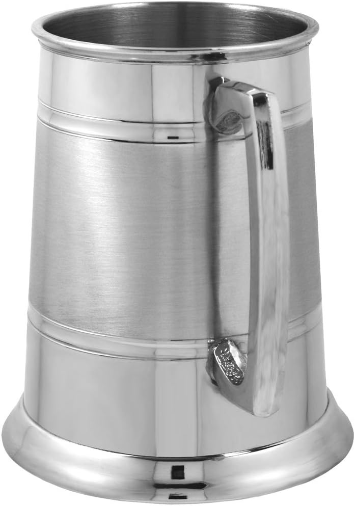 English Pewter Company 1 Pint Pewter Beer Mug Tankard with Elegant Satin Band [EP063]