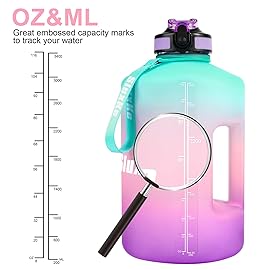 SLUXKE 128oz Motivational Water Bottle with Straw, 1 Gallon Capacity, Fitness & Sports, BPA Free, PETG Plastic, Green Pink Purple