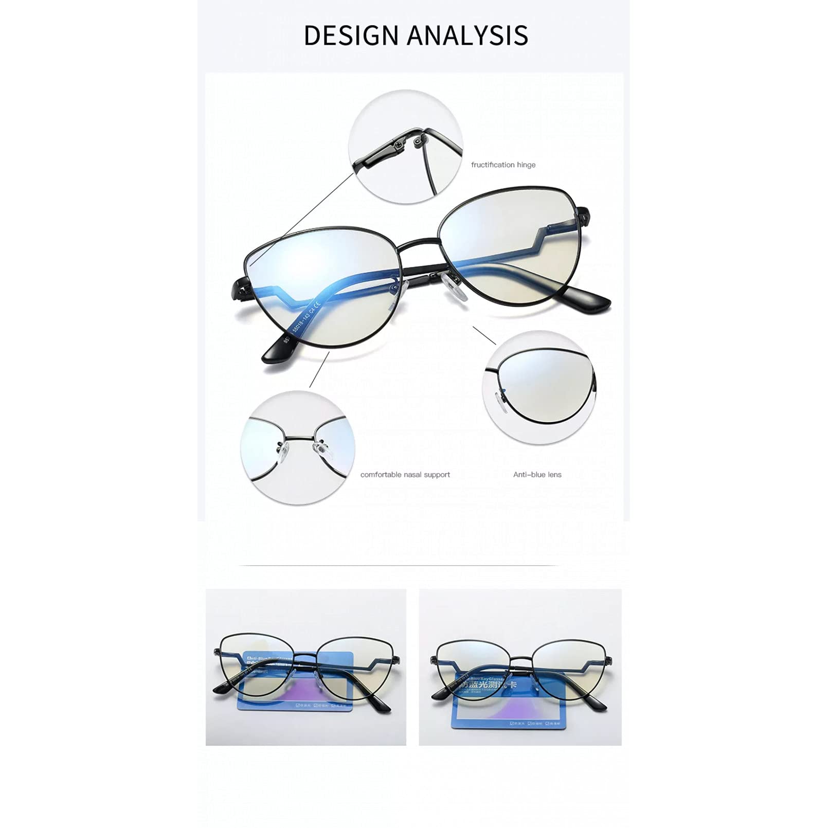 BAJIE Sonnenbrille New Literary and Art Anti-Blaulicht Schutzbrille Brillengestell Damen Trendy Craftsmanship Spiegelbeine Flacher Spiegel Blau Ligh