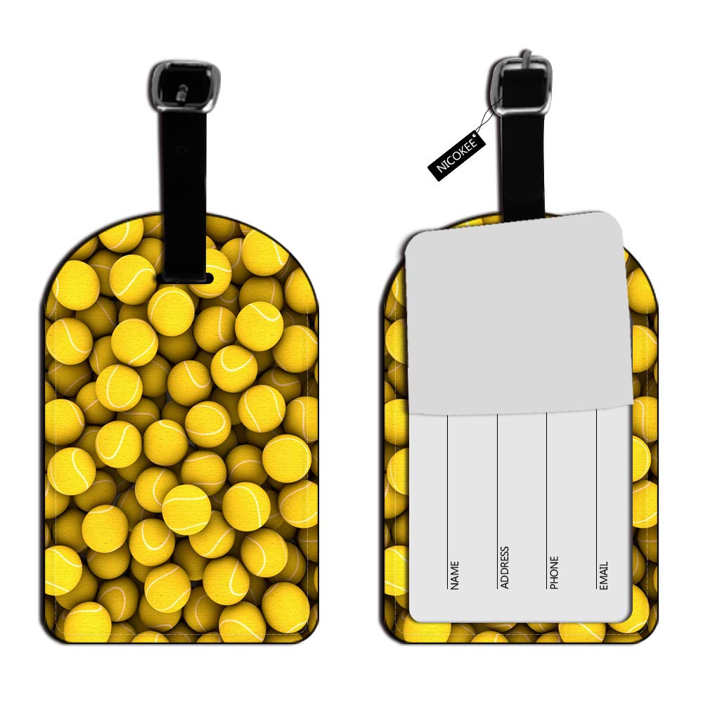 Nicokee Tennis Balls Luggage Tags Suitcase Carry-On ID Cards, Leather Travel Suitcase Bag Labels Baggage Tags Lables