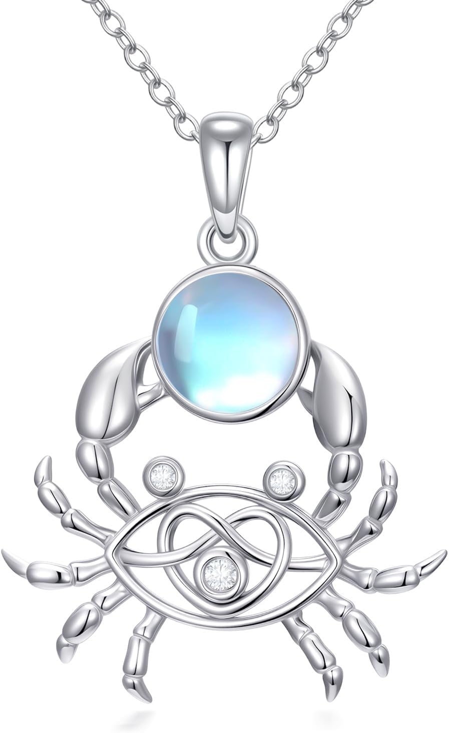 925 Sterling Silver Ocean Animals Moonstone Necklace, Dolphin/Crab/Fish/Sea Horse Pendant Necklace for Women, Moonstone Jewelry Gift for Mother Wife Lover, Birthday Anniversary
