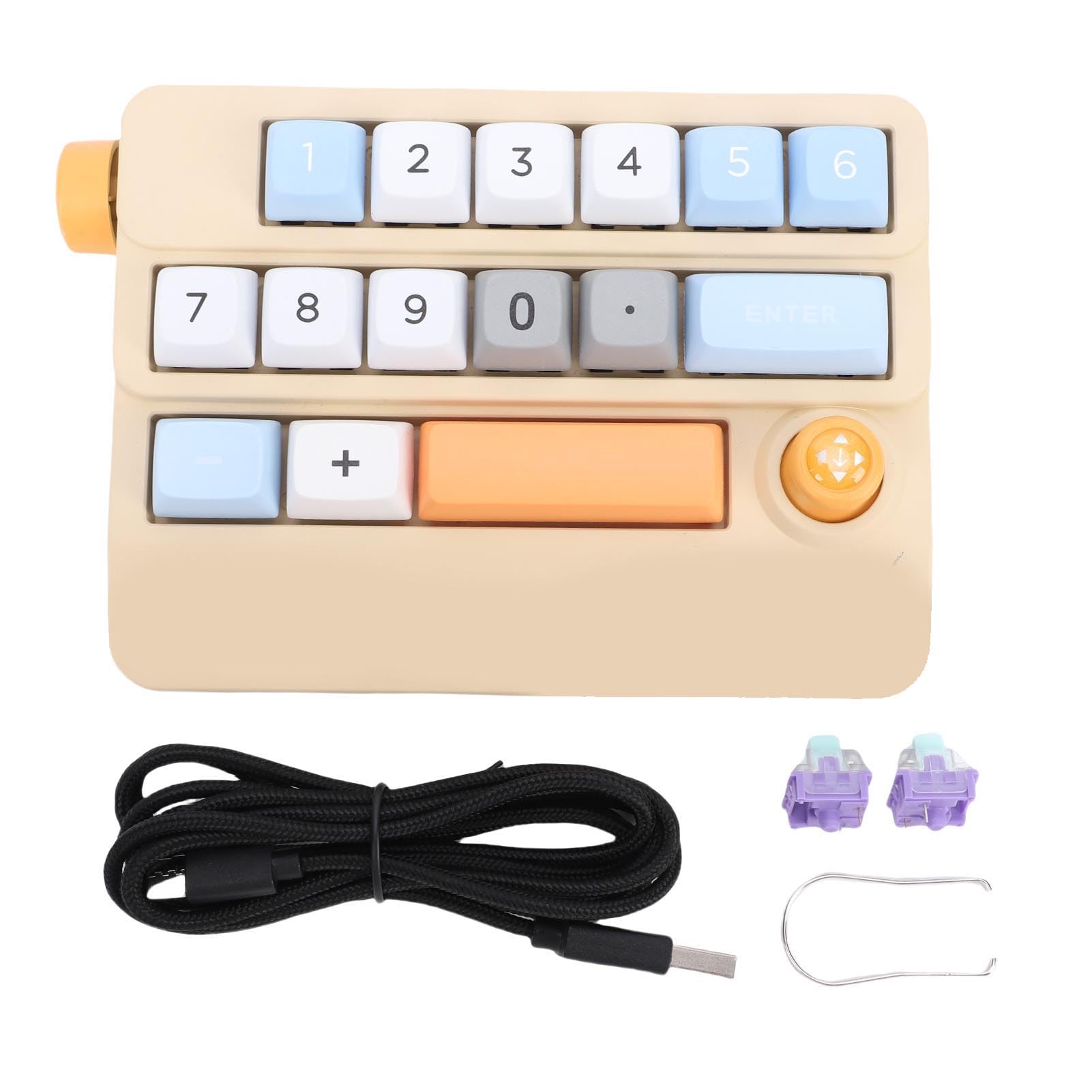 Cuifati Pavé Numérique Mécanique Filaire USB, 19 Touches, Clavier Numérique Programmable Macro échangeable à Chaud avec Contrôle par Joystick et éclairage RVB, pour PC, Ordinateur (Yellow)