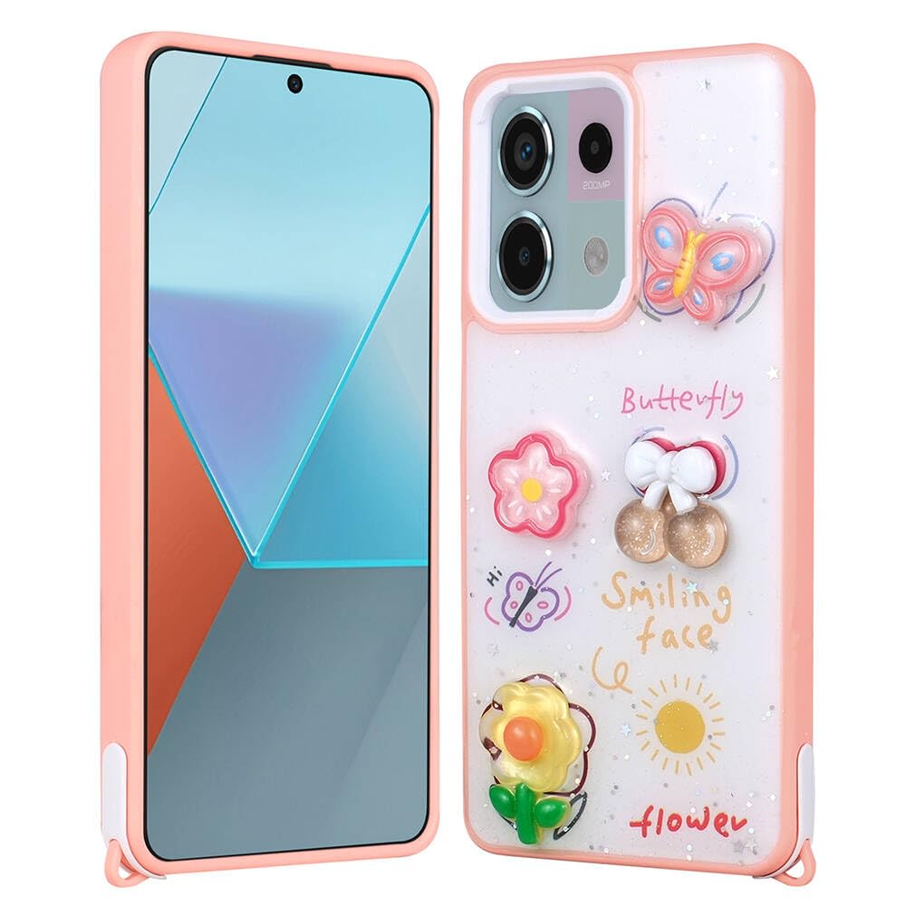 Zore Xiaomi ile uyumlu Redmi Note 13 Pro 5G Kılıf Parlayan Simli Kabartma Figürlü Zore Cevze Kapak Pembe