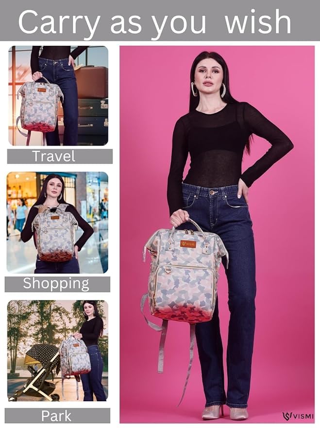 Image of VISMIINTREND Diaper Bag Combo for Mothers for Travel - Includes Mini and Large Diaper Backpack, Solid Premium Febric, Diaper Baby Bag, Maternity Hospital Handbag, Multipocket Stylish Nappy Bag for Mom