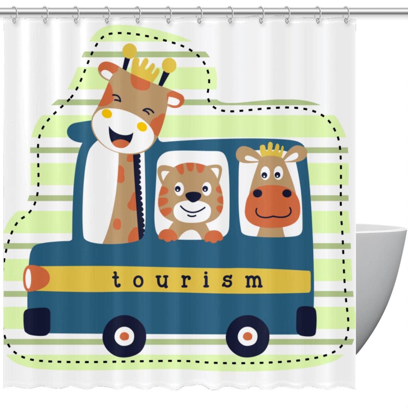 Rideau de douche ours et cerf 168x183 cm pour salle de bain nature
