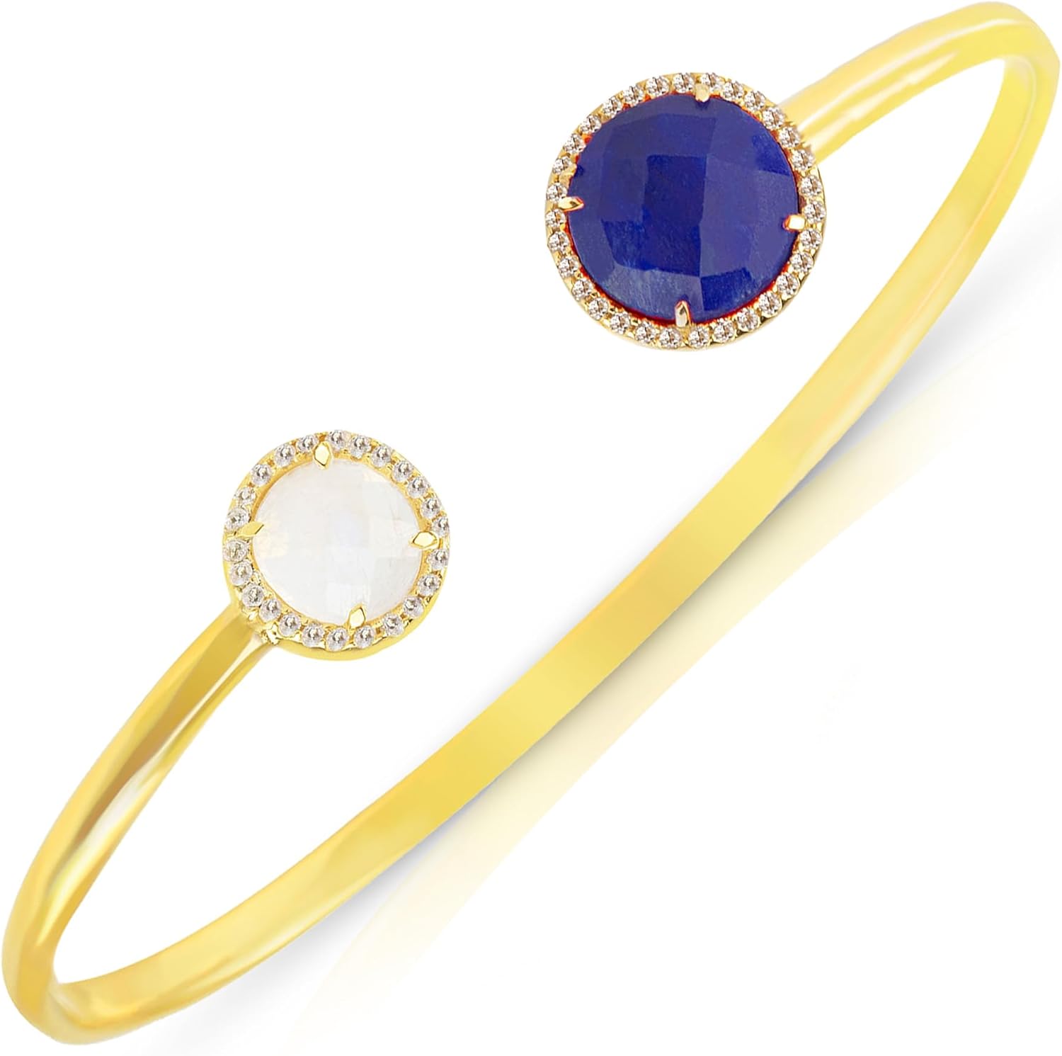 MAX + STONE 18k Gold over Sterling Silver Gemstone Bracelet for Women | Lightweight Real Gold Bangle | Universal Size Birthstone Cuff