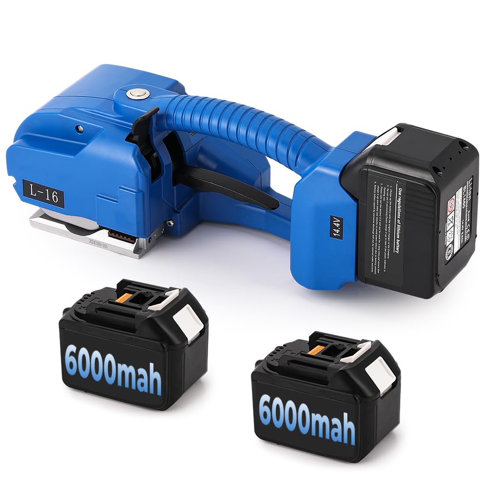 Flyrivergo 6000mah x2 Electric Strapping Machine, Larger Battery with Display Screen Electric Strapping Tool for Industrial 0.35