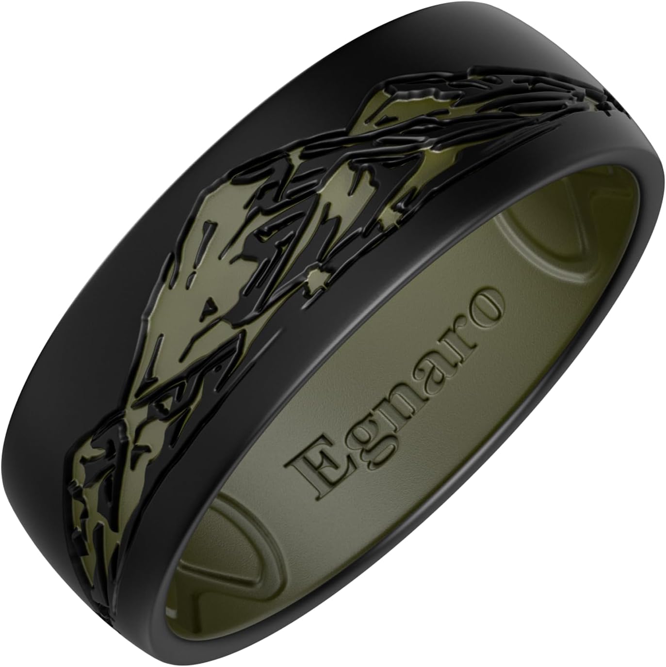 Egnaro Men's Etched Silicone Wedding Band, 7.4mm Wide 2.1mm Thick Flexible Dual-Tone Rubber Engagement Ring For Work, Gym, Travel & Outdoor Wear