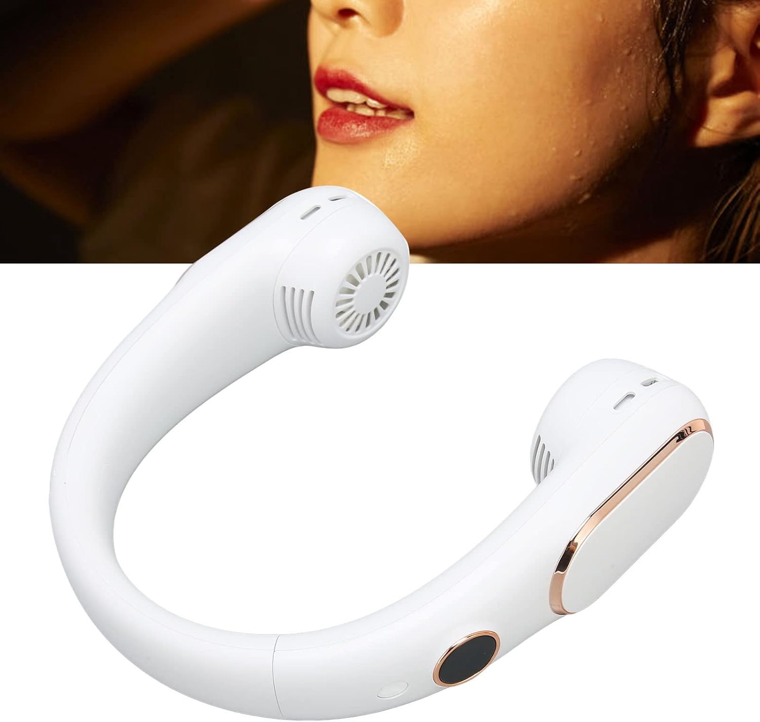 Neck Fan 4 Speeds Quiet Bladeless USB Rechargeable 2400mAh Battery LED Digital Display Portable Hands Free Fan (White)