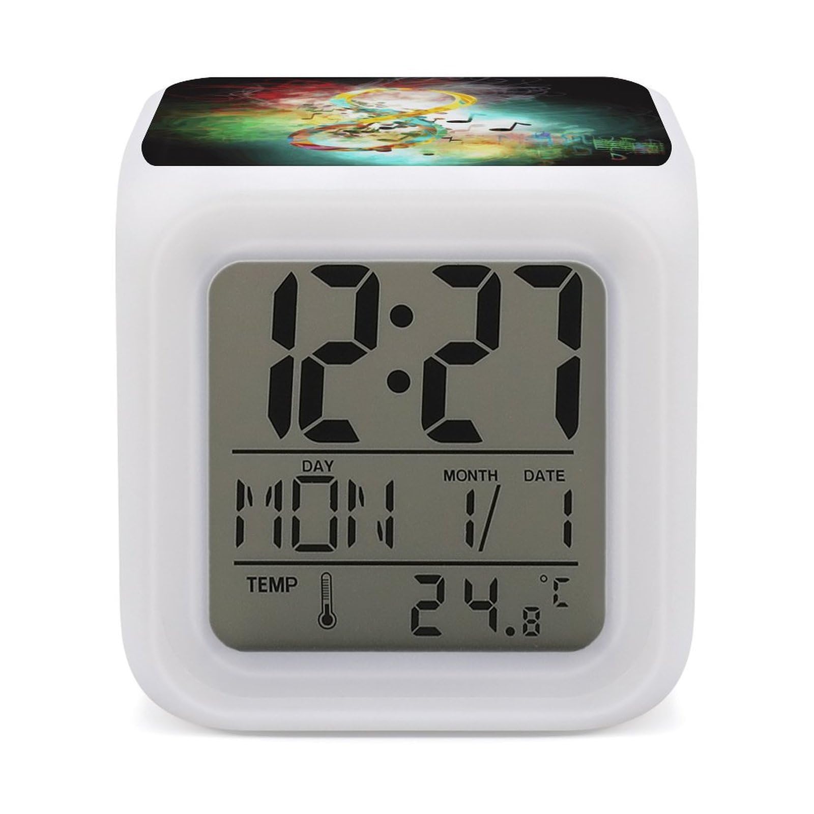 VstaDank Abstract Music Symbol Digital Alarm Clock LED Display Screen Color Change Alarms Clock Smart Alarm Clock Wake Up Digital Clocks with 7 Color Nightlight for Bedroom