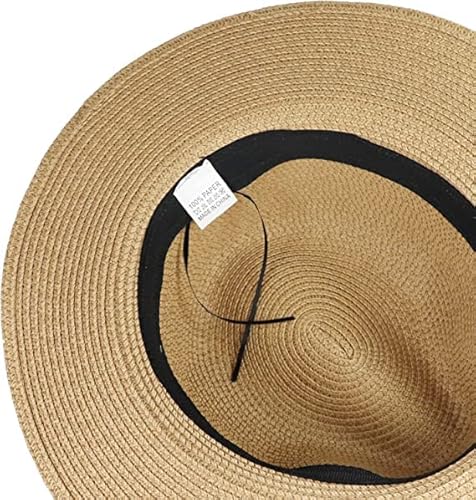 Dreshow HT0025-A-KH Women Straw Panama Hat Travel Fedora Beach Sun Hat Summer Wide Brim Straw Roll Up Hat Upf 50+ thumb #4