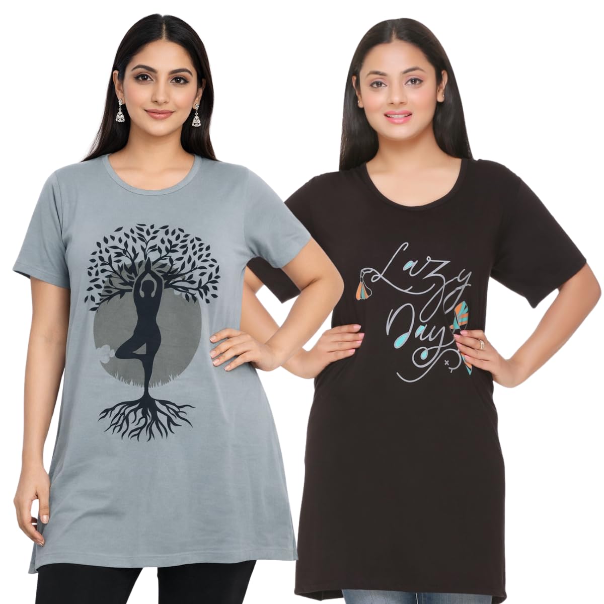 cupid Woman Plus Size Long Top n Tees,Night, Yoga, Gym Wear T-Shirt Lounge n Sleep Wear 2 Pc Pack Combo Offer_L to 7XL-picture-32