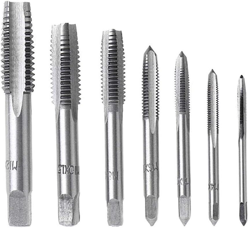 QISF 7Pcs Bearing Steel Metric Screw Thread Tap M3-M12 Plug Tap Set(Wrench is not include)