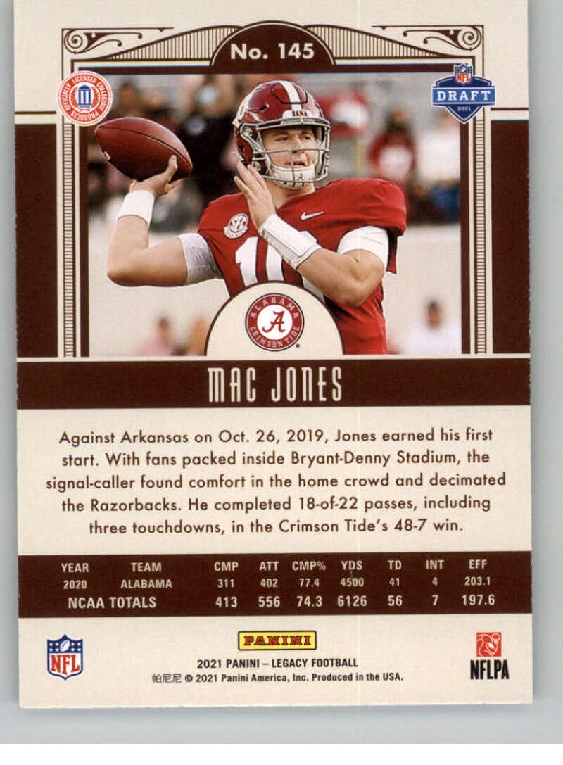Amazon.com: 2021 Panini Legacy #145 Mac Jones RC Rookie Card